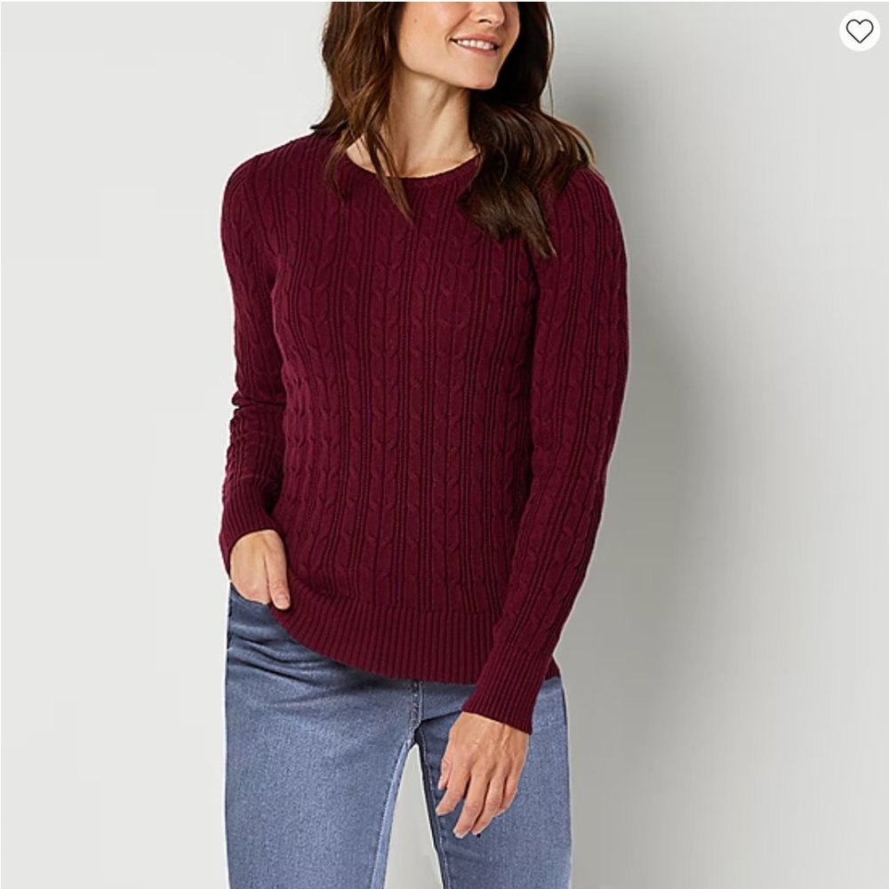 NWT Classic Cable Knit Sweater, Crew Neck, Deep Ruby